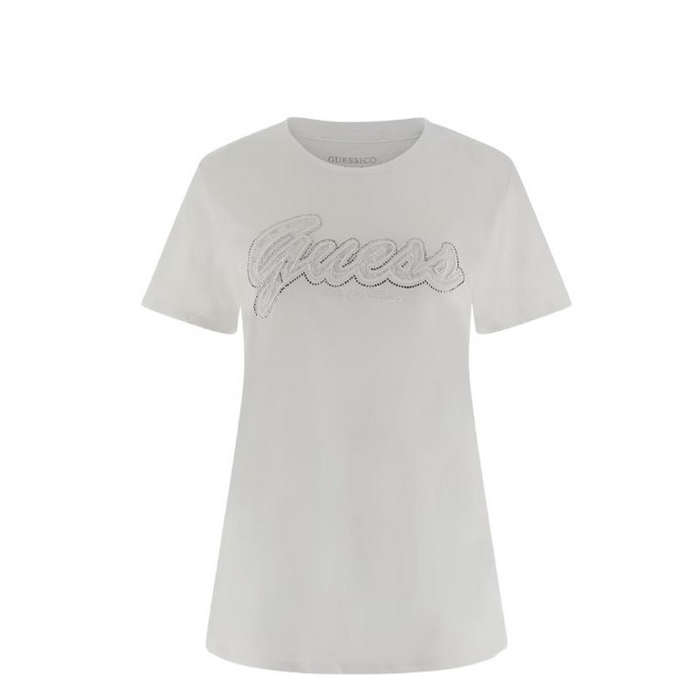 GUESS SS SCRIPT LACE LOGO EASY TEE T-SHIRT ΜΠΛΟΥΖΑ ΓΥΝΑΙΚΕΙΑ WHITE