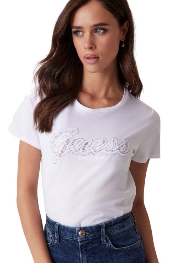 GUESS SS SCRIPT LACE LOGO EASY TEE T-SHIRT ΜΠΛΟΥΖΑ ΓΥΝΑΙΚΕΙΑ WHITE