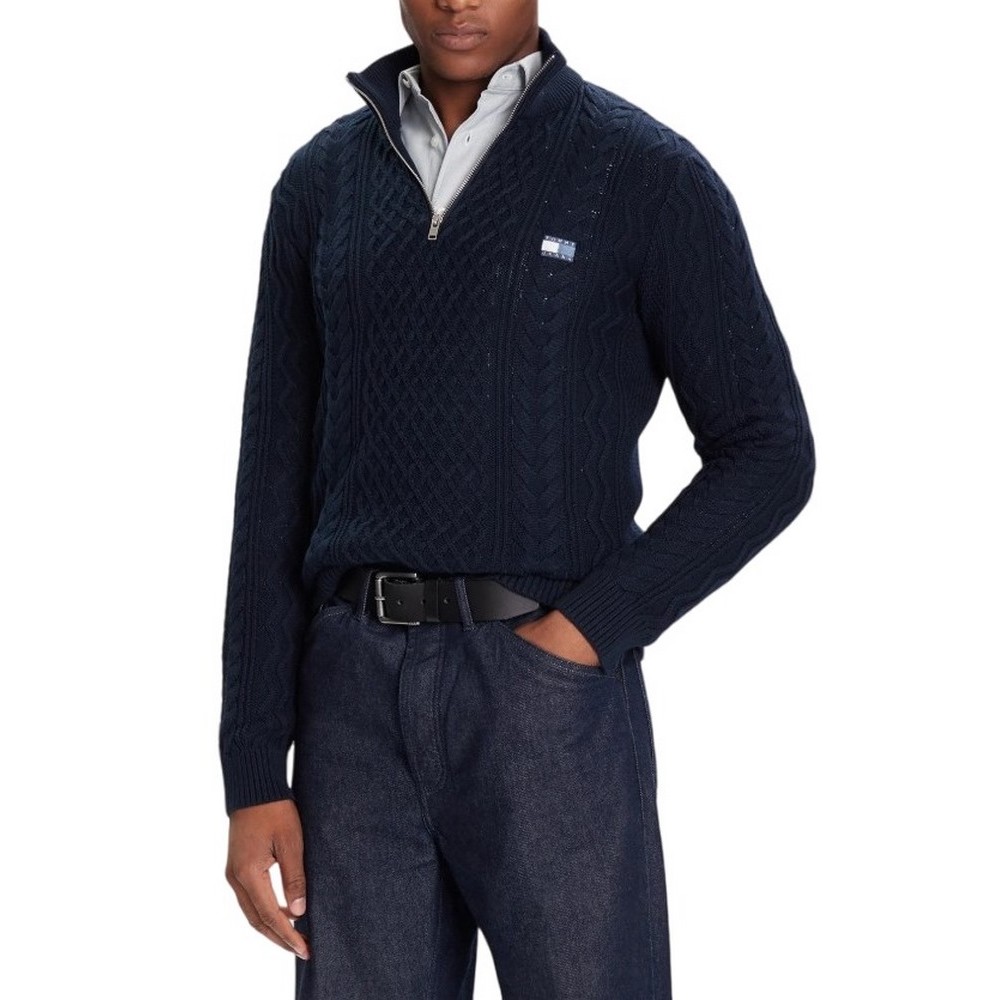 TOMMY JEANS  SLIM BADGE CABLE QRTR ZIP ΜΠΛΟΥΖΑ ΠΛΕΚΤΗ ΑΝΔΡΙΚΗ DARK NAVY