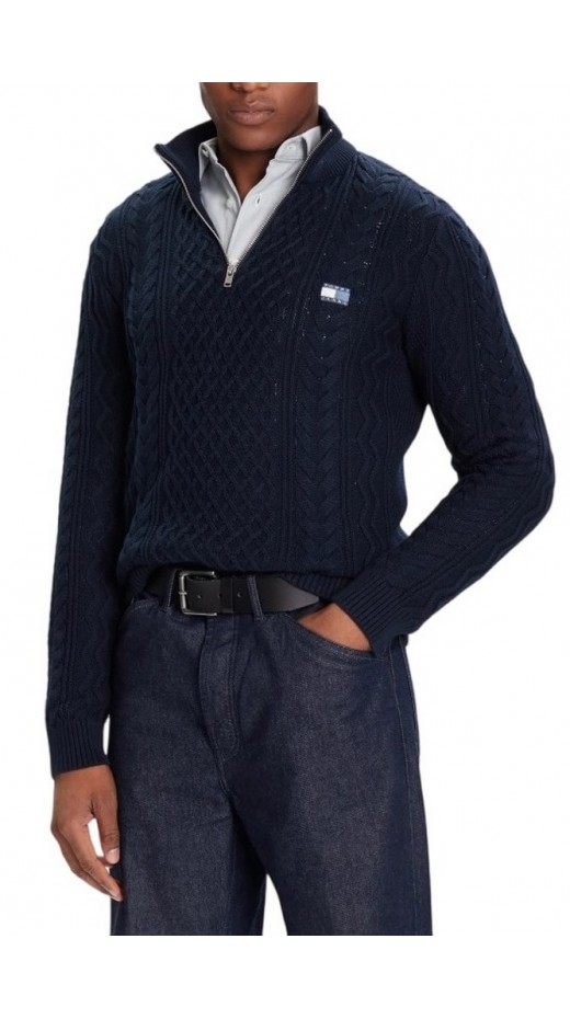 TOMMY JEANS  SLIM BADGE CABLE QRTR ZIP ΜΠΛΟΥΖΑ ΠΛΕΚΤΗ ΑΝΔΡΙΚΗ DARK NAVY