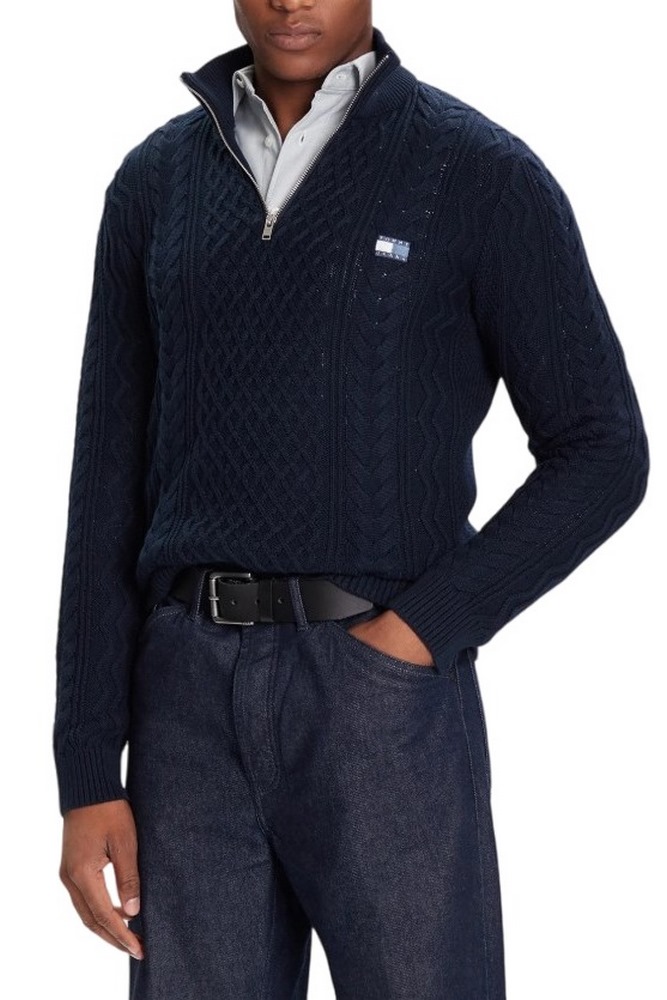 TOMMY JEANS  SLIM BADGE CABLE QRTR ZIP ΜΠΛΟΥΖΑ ΠΛΕΚΤΗ ΑΝΔΡΙΚΗ DARK NAVY