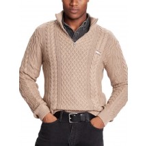 TOMMY JEANS  SLIM BADGE CABLE QRTR ZIP ΜΠΛΟΥΖΑ ΠΛΕΚΤΗ ΑΝΔΡΙΚΗ TAUPE