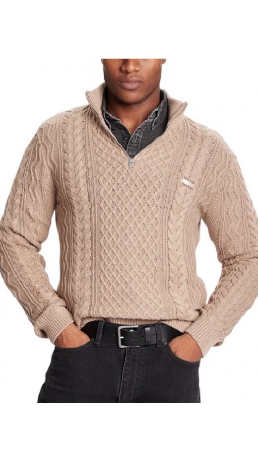 TOMMY JEANS  SLIM BADGE CABLE QRTR ZIP ΜΠΛΟΥΖΑ ΠΛΕΚΤΗ ΑΝΔΡΙΚΗ TAUPE