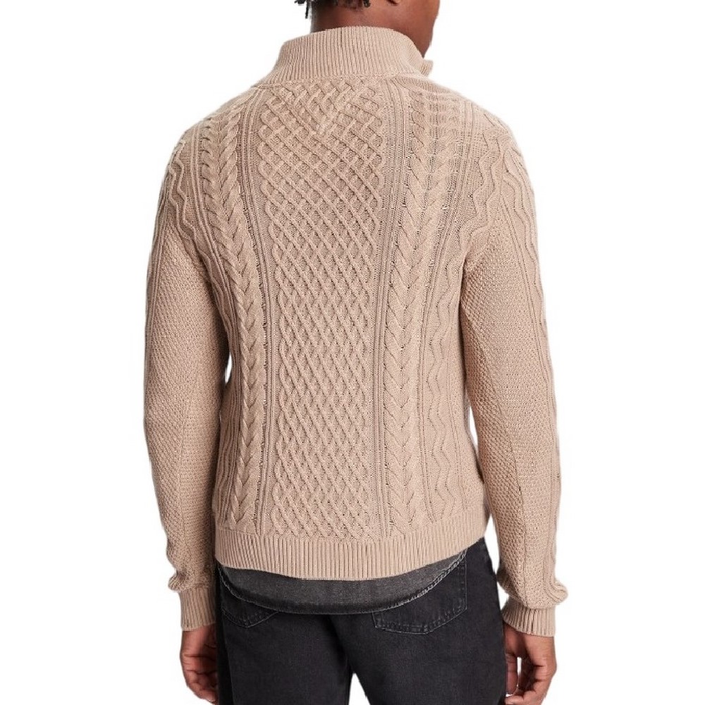 TOMMY JEANS  SLIM BADGE CABLE QRTR ZIP ΜΠΛΟΥΖΑ ΠΛΕΚΤΗ ΑΝΔΡΙΚΗ TAUPE