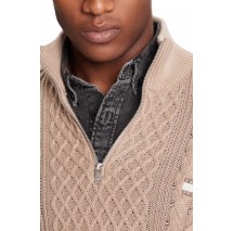 TOMMY JEANS  SLIM BADGE CABLE QRTR ZIP ΜΠΛΟΥΖΑ ΠΛΕΚΤΗ ΑΝΔΡΙΚΗ TAUPE