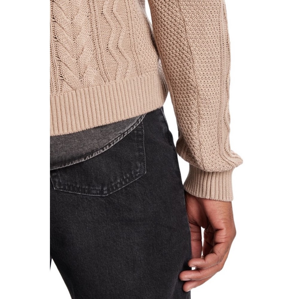 TOMMY JEANS  SLIM BADGE CABLE QRTR ZIP ΜΠΛΟΥΖΑ ΠΛΕΚΤΗ ΑΝΔΡΙΚΗ TAUPE