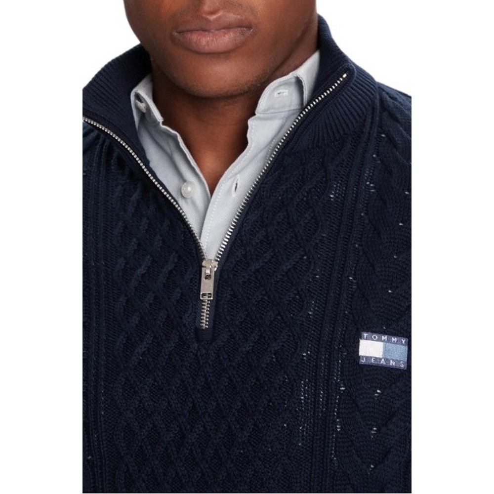 TOMMY JEANS  SLIM BADGE CABLE QRTR ZIP ΜΠΛΟΥΖΑ ΠΛΕΚΤΗ ΑΝΔΡΙΚΗ DARK NAVY