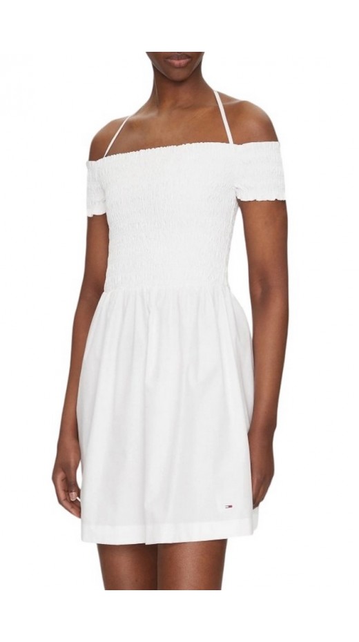 TOMMY JEANS RUCHE F&F POPLIN DRESS EXT ΦΟΡΕΜΑ ΓΥΝΑΙΚΕΙΟ ECRU