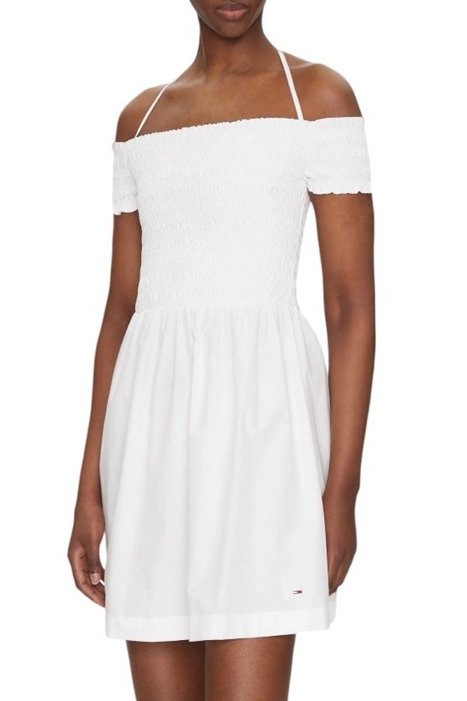 TOMMY JEANS RUCHE F&F POPLIN DRESS EXT ΦΟΡΕΜΑ ΓΥΝΑΙΚΕΙΟ ECRU