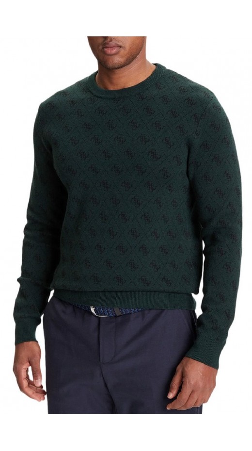 GUESS HUMBERT 4G LOGO LS CN SWTR ΜΠΛΟΥΖΑ ΠΛΕΚΤΗ ΑΝΔΡΙΚΗ GREEN