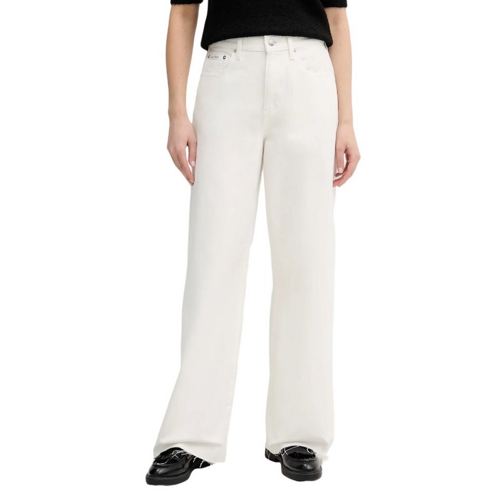 CALVIN KLEIN JEANS THE WIDE LEG RAW HEM CHALK WHITE ΤΖΙΝ ΠΑΝΤΕΛΟΝΙ ΓΥΝΑΙΚΕΙΟ OFF WHITE