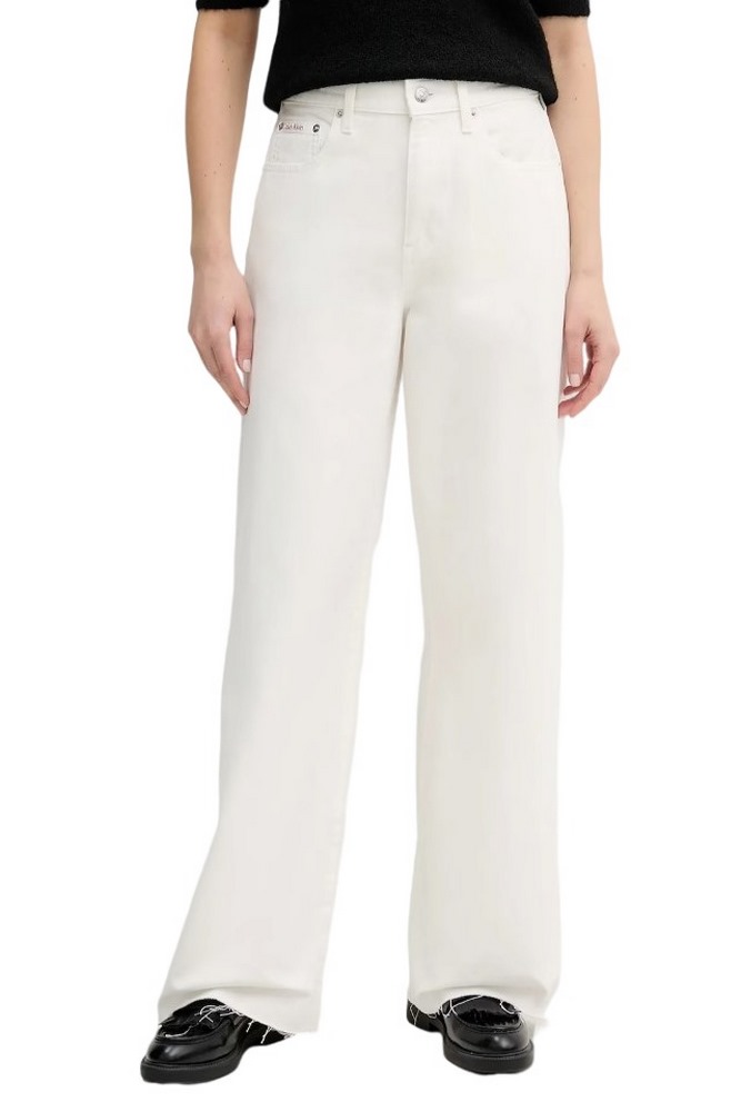CALVIN KLEIN JEANS THE WIDE LEG RAW HEM CHALK WHITE ΤΖΙΝ ΠΑΝΤΕΛΟΝΙ ΓΥΝΑΙΚΕΙΟ OFF WHITE