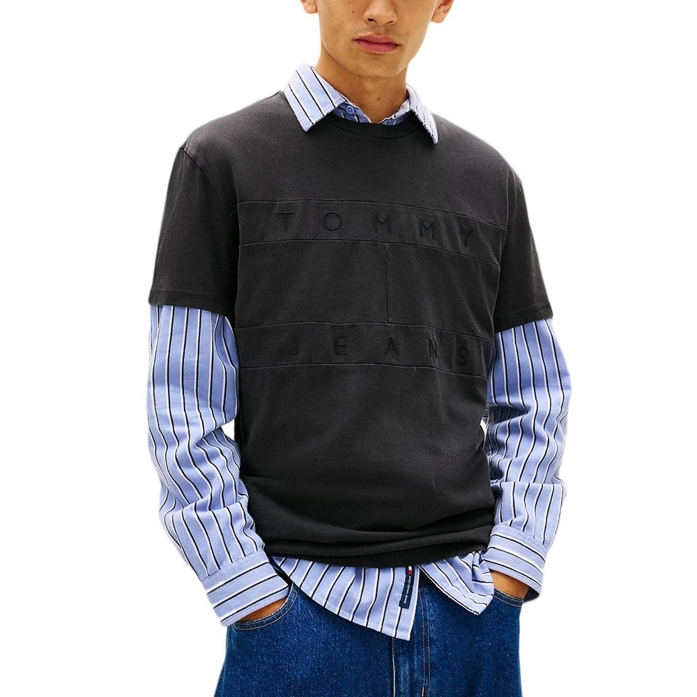 TOMMY JEANS REG TONAL FLAG TEE T-SHIRT ΜΠΛΟΥΖΑ ΑΝΔΡΙΚΗ BLACK