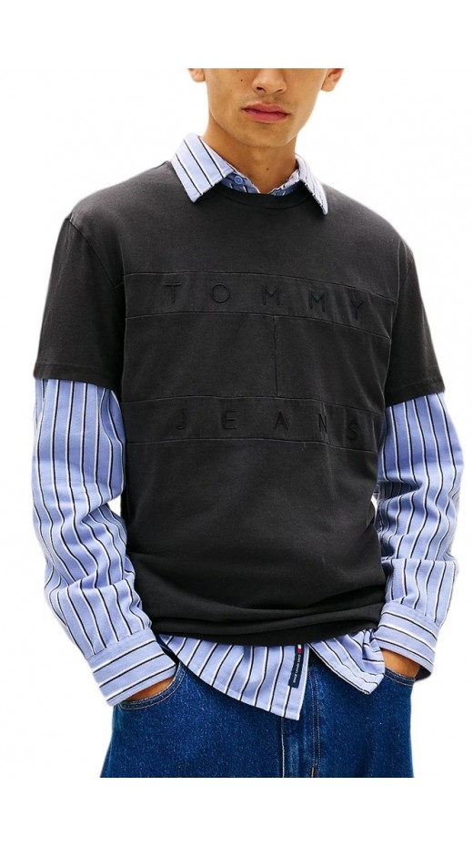 TOMMY JEANS REG TONAL FLAG TEE T-SHIRT ΜΠΛΟΥΖΑ ΑΝΔΡΙΚΗ BLACK