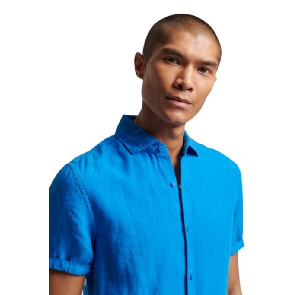 SUPERDRY D2 STUD STUDIOS CASUAL LINEN S/S SHIRT ΠΟΥΚΑΜΙΣΟ ΑΝΔΡΙΚΟ BLUE