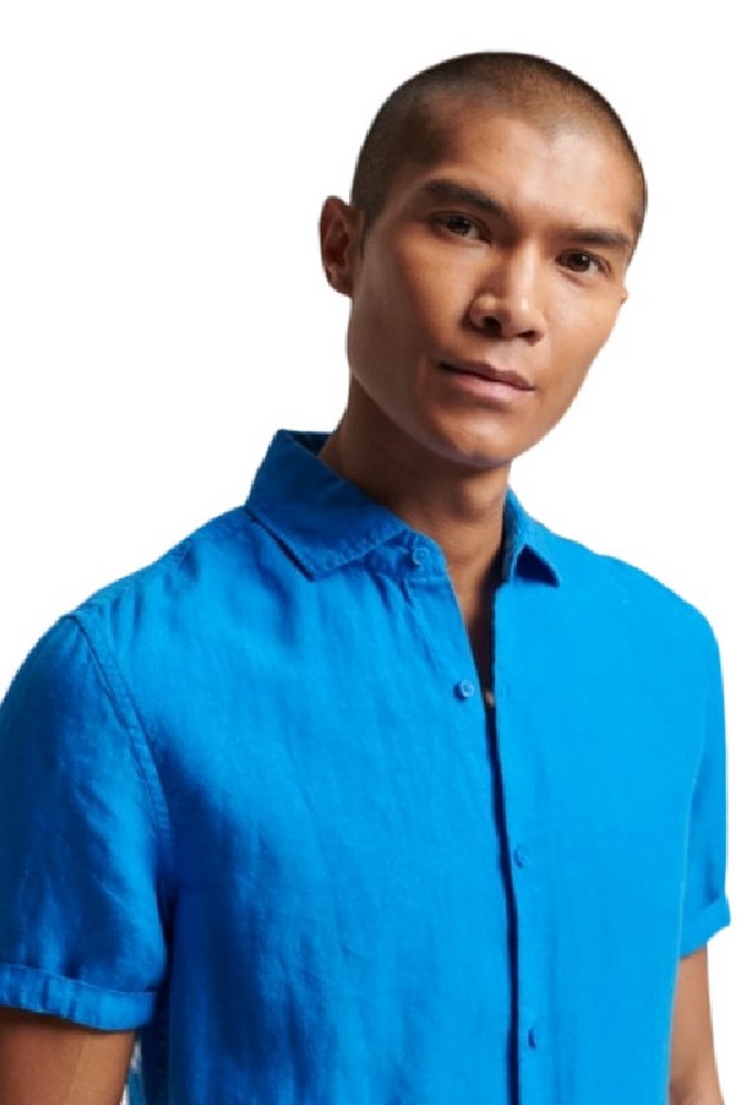 SUPERDRY D2 STUD STUDIOS CASUAL LINEN S/S SHIRT ΠΟΥΚΑΜΙΣΟ ΑΝΔΡΙΚΟ BLUE