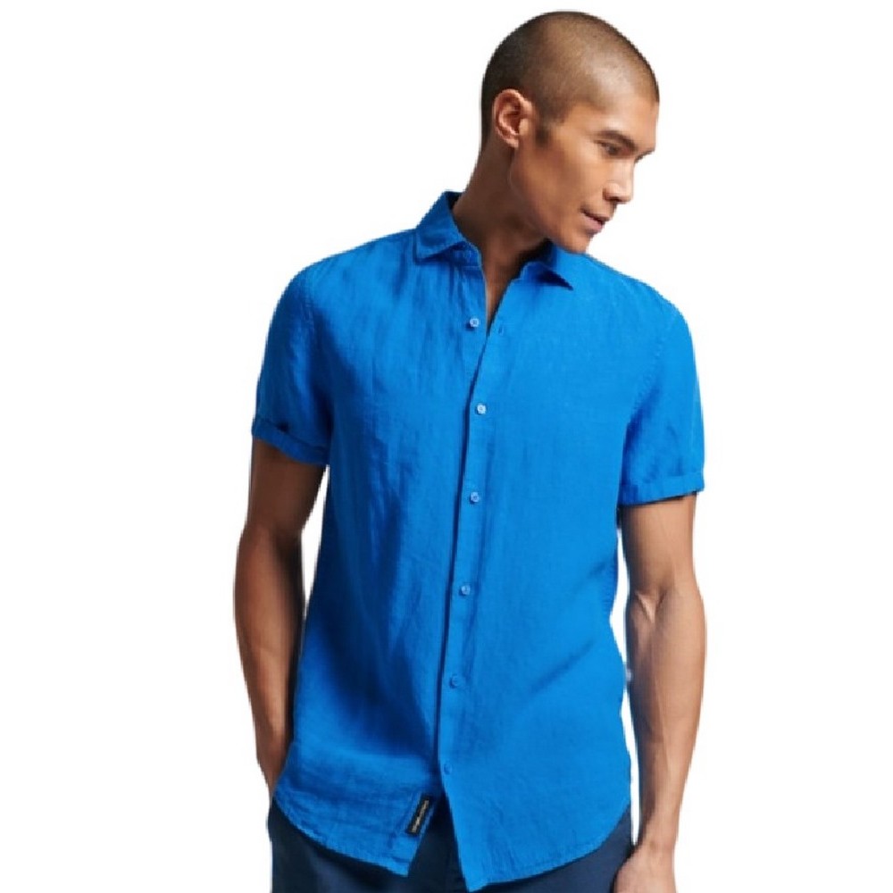 SUPERDRY D2 STUD STUDIOS CASUAL LINEN S/S SHIRT ΠΟΥΚΑΜΙΣΟ ΑΝΔΡΙΚΟ BLUE