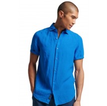 SUPERDRY D2 STUD STUDIOS CASUAL LINEN S/S SHIRT ΠΟΥΚΑΜΙΣΟ ΑΝΔΡΙΚΟ BLUE