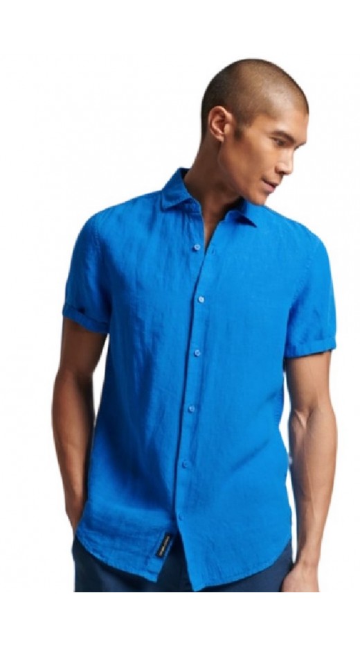 SUPERDRY D2 STUD STUDIOS CASUAL LINEN S/S SHIRT ΠΟΥΚΑΜΙΣΟ ΑΝΔΡΙΚΟ BLUE