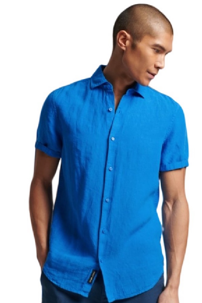 SUPERDRY D2 STUD STUDIOS CASUAL LINEN S/S SHIRT ΠΟΥΚΑΜΙΣΟ ΑΝΔΡΙΚΟ BLUE