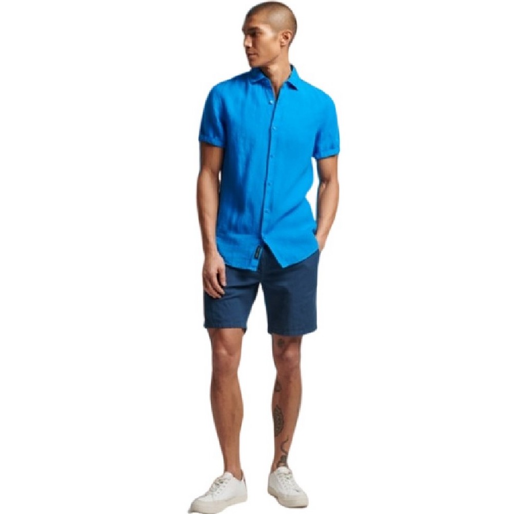 SUPERDRY D2 STUD STUDIOS CASUAL LINEN S/S SHIRT ΠΟΥΚΑΜΙΣΟ ΑΝΔΡΙΚΟ BLUE