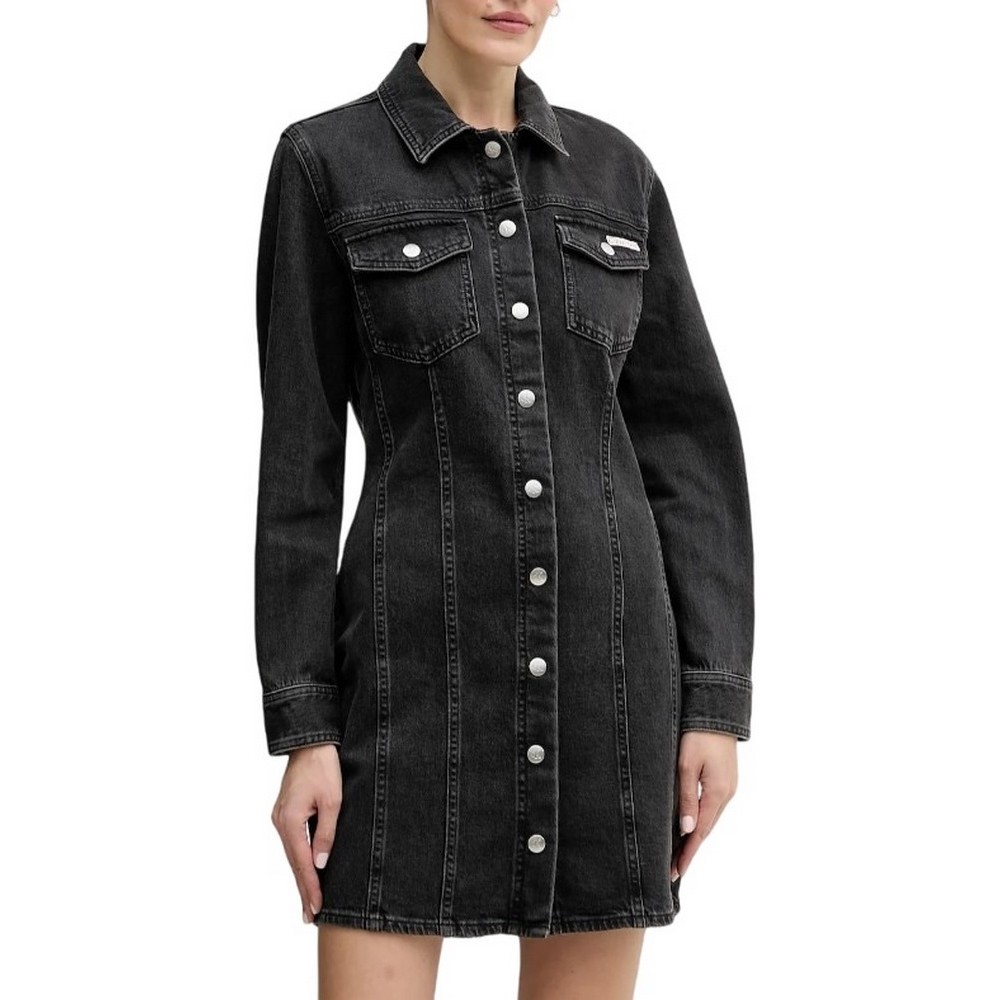 CALVIN KLEIN LS DENIM MINI DRESS ESSENTIAL ΦΟΡΕΜΑ ΓΥΝΑΙΚΕΙΟ BLACK DENIM