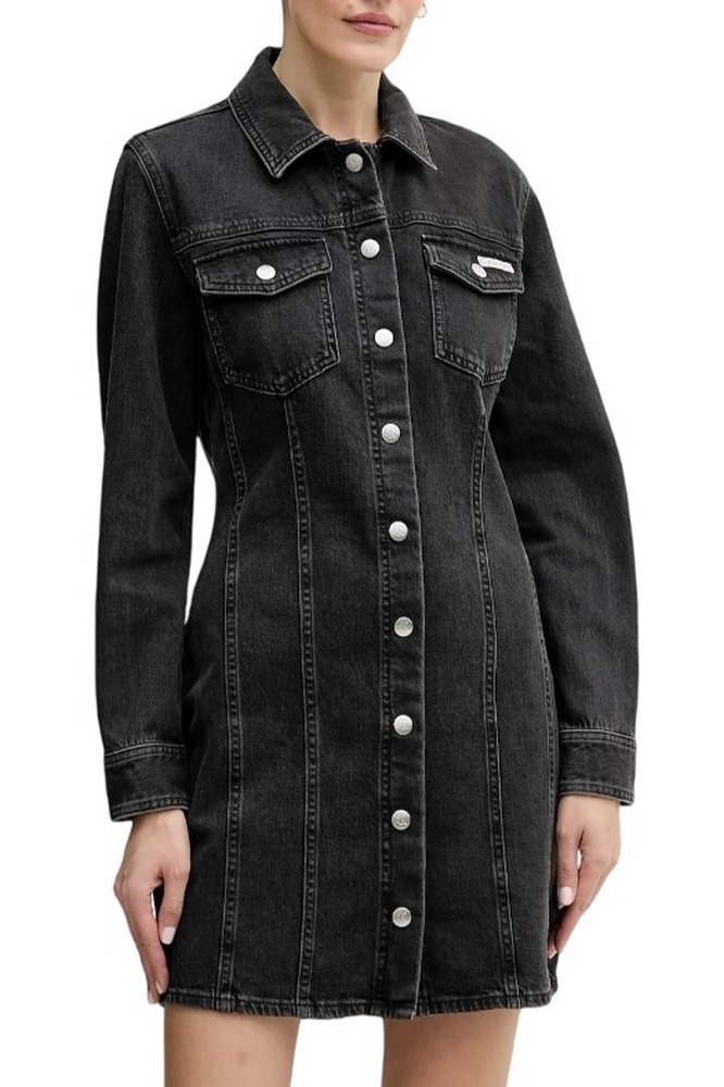 CALVIN KLEIN LS DENIM MINI DRESS ESSENTIAL ΦΟΡΕΜΑ ΓΥΝΑΙΚΕΙΟ BLACK DENIM