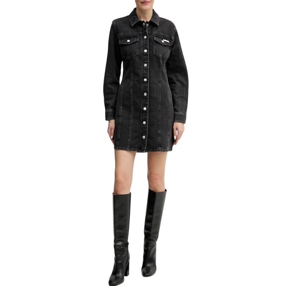 CALVIN KLEIN LS DENIM MINI DRESS ESSENTIAL ΦΟΡΕΜΑ ΓΥΝΑΙΚΕΙΟ BLACK DENIM