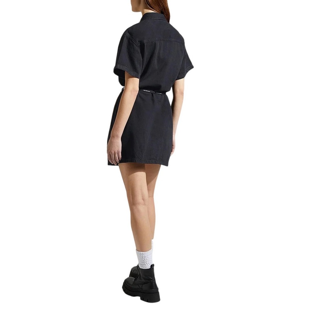 CALVIN KLEIN JEANS SHORT SLEEVE UTILITY SHIRT DRESS ΦΟΡΕΜΑ ΓΥΝΑΙΚΕΙΟ BLACK DENIM