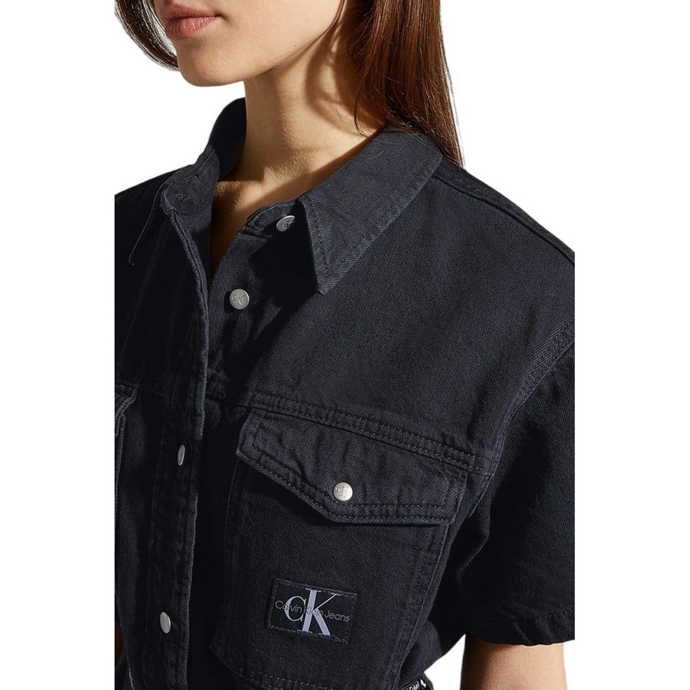 CALVIN KLEIN JEANS SHORT SLEEVE UTILITY SHIRT DRESS ΦΟΡΕΜΑ ΓΥΝΑΙΚΕΙΟ BLACK DENIM