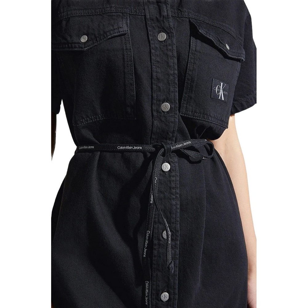 CALVIN KLEIN JEANS SHORT SLEEVE UTILITY SHIRT DRESS ΦΟΡΕΜΑ ΓΥΝΑΙΚΕΙΟ BLACK DENIM