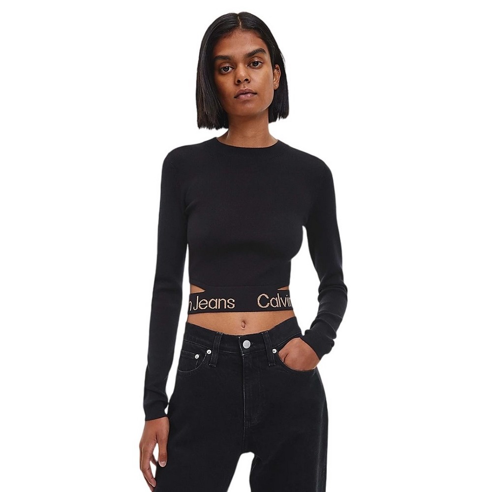 CALVIN KLEIN JEANS WAIST LOGO INTARSIA SWEATER ΜΠΛΟΥΖΑ ΓΥΝΑΙΚΕΙΑ BLACK