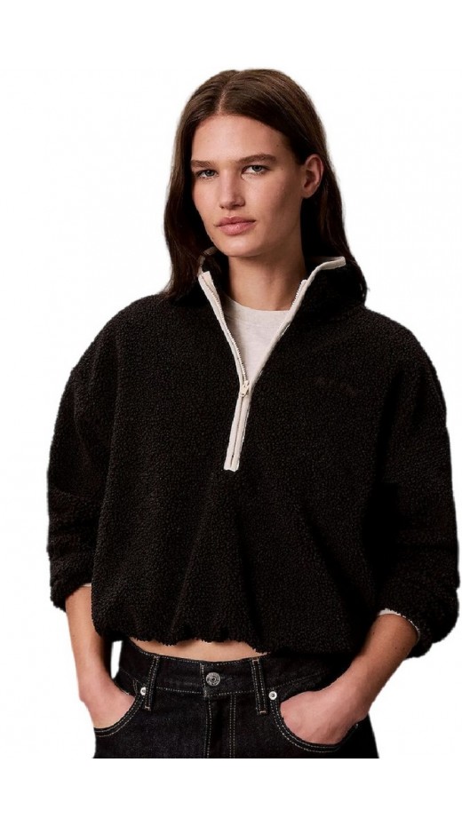 CALVIN KLEIN PERFORMANCE SHERPA 1/4 ZIP CONTRAST ΜΠΛΟΥΖΑ ΦΟΥΤΕΡ ΓΥΝΑΙΚΕΙΑ BLACK
