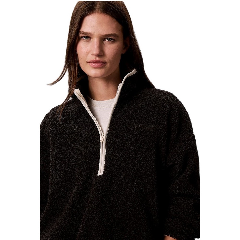 CALVIN KLEIN PERFORMANCE SHERPA 1/4 ZIP CONTRAST ΜΠΛΟΥΖΑ ΦΟΥΤΕΡ ΓΥΝΑΙΚΕΙΑ BLACK