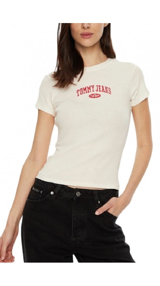 TOMMY JEANS SLIM VARSITY RIB TEE EXT T-SHIRT ΜΠΛΟΥΖΑ ΓΥΝΑΙΚΕΙΑ WHITE