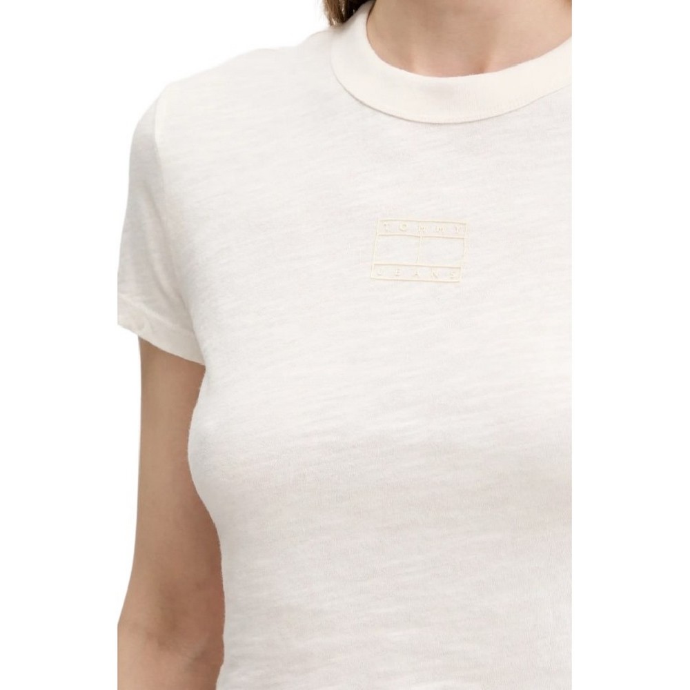 TOMMY JEANS SLIM CRP GMD TONAL FLAG EXT T-SHIRT ΜΠΛΟΥΖΑ ΓΥΝΑΙΚΕΙΑ WHITE