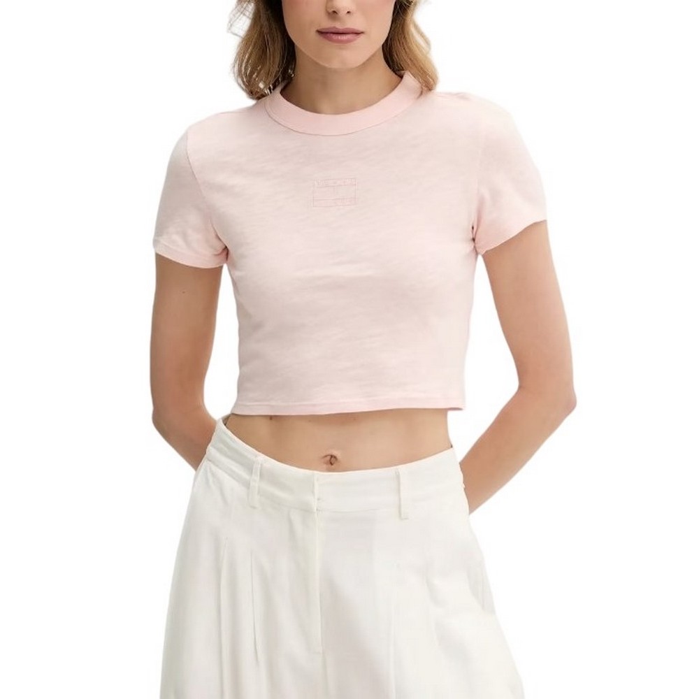 TOMMY JEANS SLIM CRP GMD TONAL FLAG EXT T-SHIRT ΜΠΛΟΥΖΑ ΓΥΝΑΙΚΕΙΑ PINK