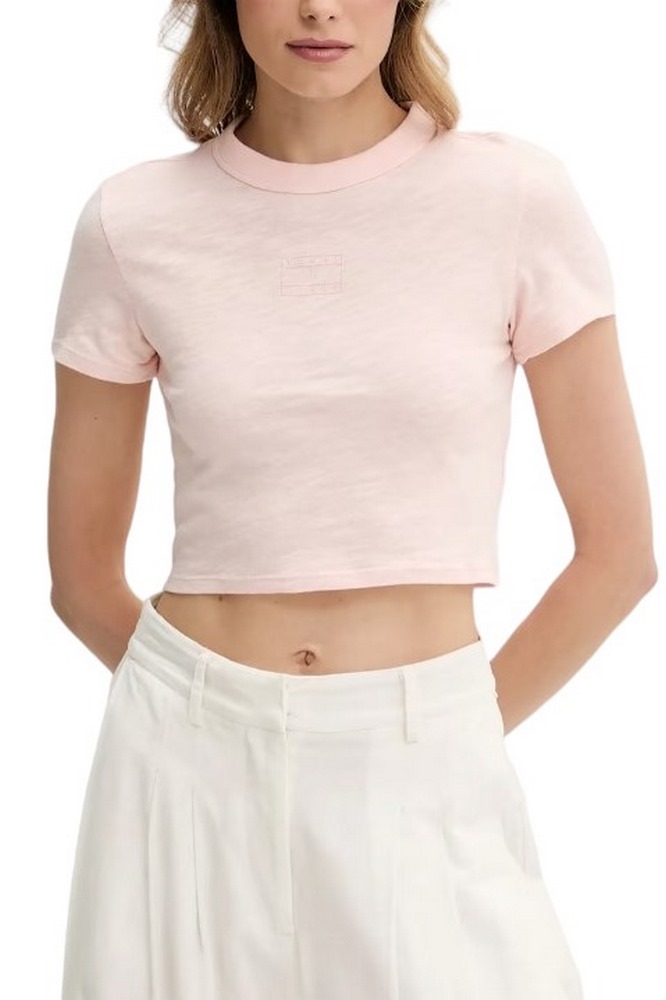 TOMMY JEANS SLIM CRP GMD TONAL FLAG EXT T-SHIRT ΜΠΛΟΥΖΑ ΓΥΝΑΙΚΕΙΑ PINK