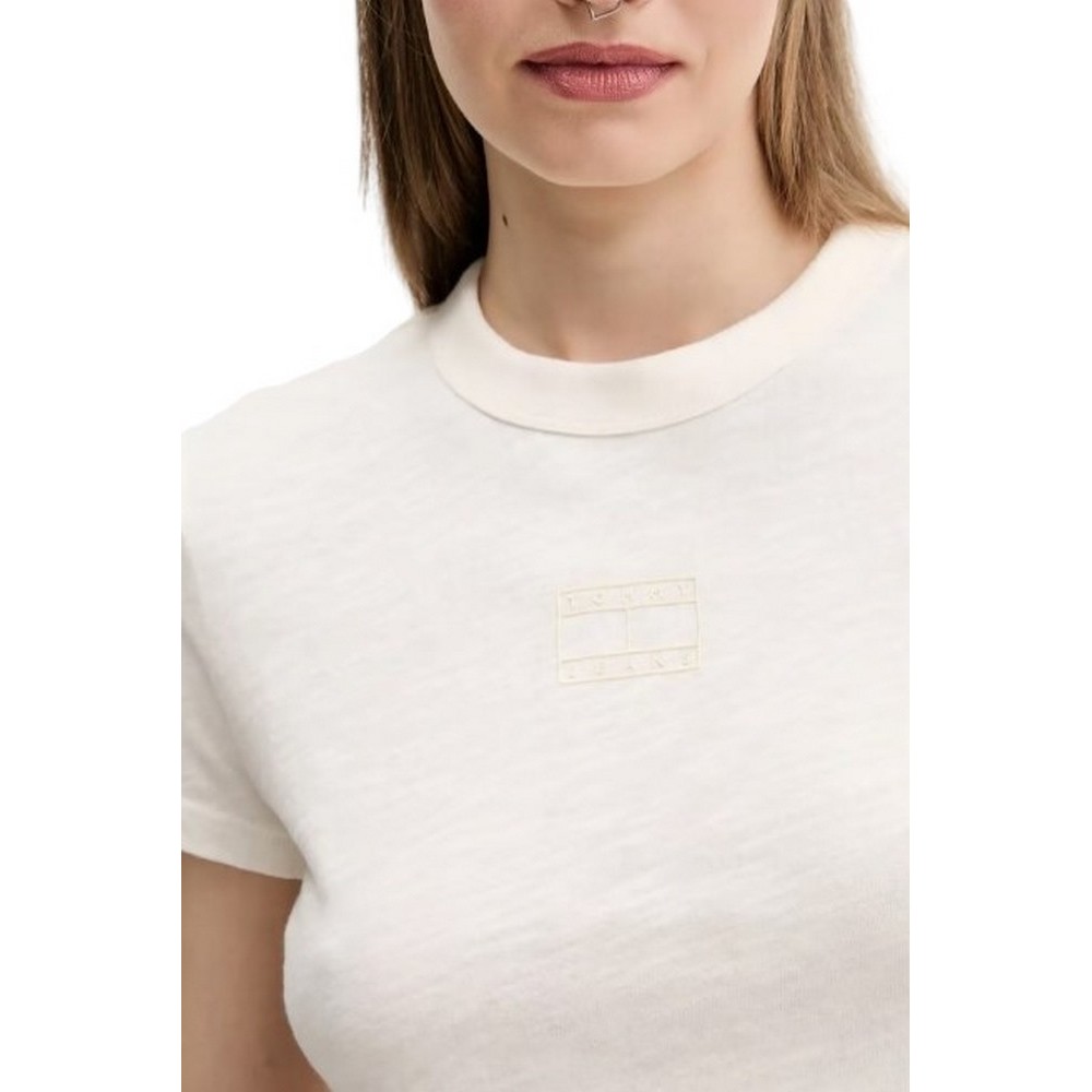 TOMMY JEANS SLIM CRP GMD TONAL FLAG EXT T-SHIRT ΜΠΛΟΥΖΑ ΓΥΝΑΙΚΕΙΑ WHITE