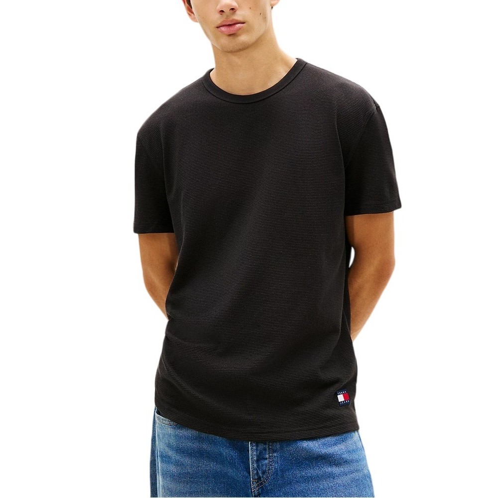TOMMY JEANS REG WAFFLE TEE T-SHIRT ΜΠΛΟΥΖΑ ΑΝΔΡΙΚΗ BLACK