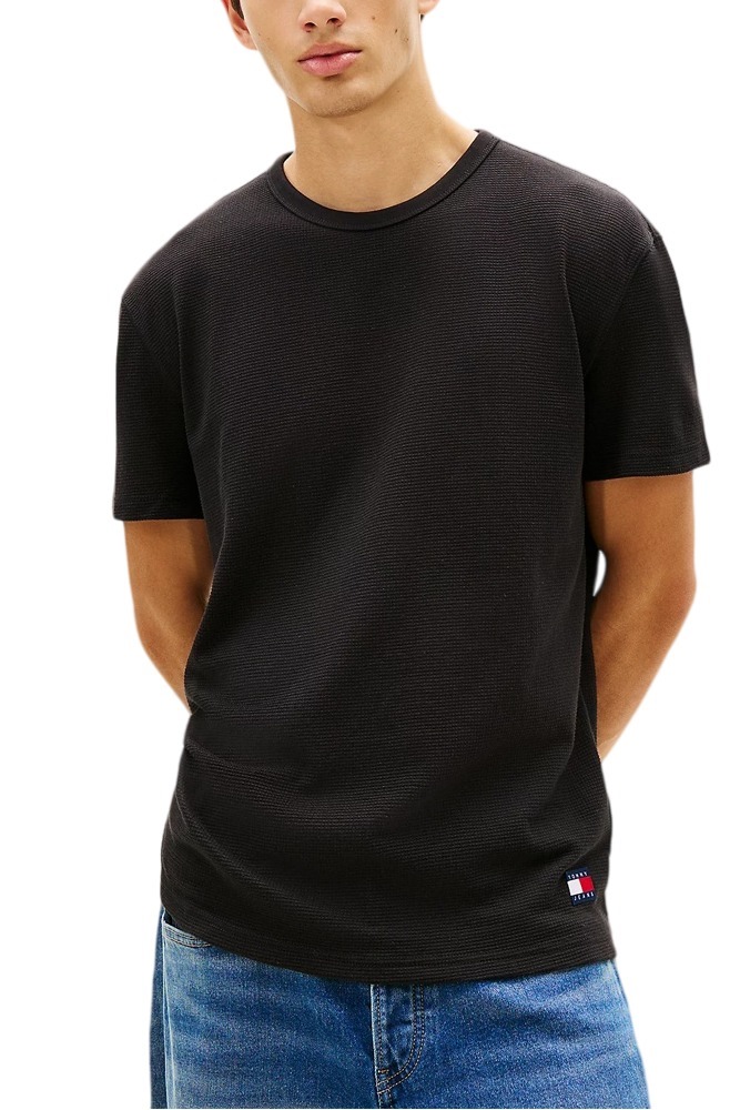 TOMMY JEANS REG WAFFLE TEE T-SHIRT ΜΠΛΟΥΖΑ ΑΝΔΡΙΚΗ BLACK