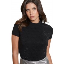 GUESS MOCK NECK ALL OVER 4G TEE T-SHIRT ΜΠΛΟΥΖΑ ΓΥΝΑΙΚΕΙΑ BLACK