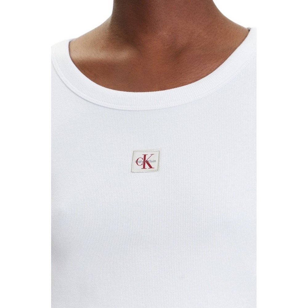 CALVIN KLEIN JEANS WOVEN LABEL 2X2 RIB BABY T-SHIRT ΜΠΛΟΥΖΑ ΓΥΝΑΙΚΕΙΑ WHITE
