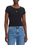 CALVIN KLEIN JEANS WOVEN LABEL 2X2 RIB BABY T-SHIRT ΜΠΛΟΥΖΑ ΓΥΝΑΙΚΕΙΑ BLACK