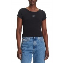 CALVIN KLEIN JEANS WOVEN LABEL 2X2 RIB BABY T-SHIRT ΜΠΛΟΥΖΑ ΓΥΝΑΙΚΕΙΑ BLACK