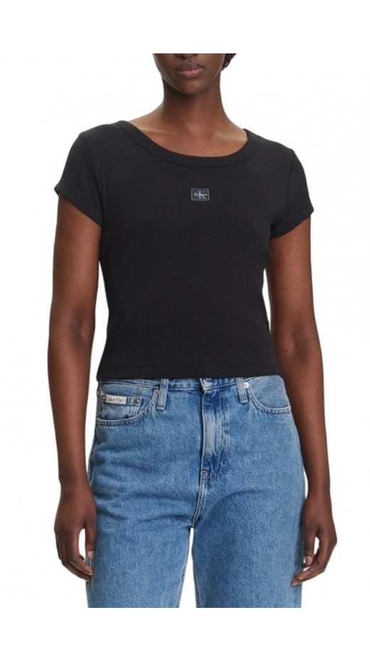 CALVIN KLEIN JEANS WOVEN LABEL 2X2 RIB BABY T-SHIRT ΜΠΛΟΥΖΑ ΓΥΝΑΙΚΕΙΑ BLACK