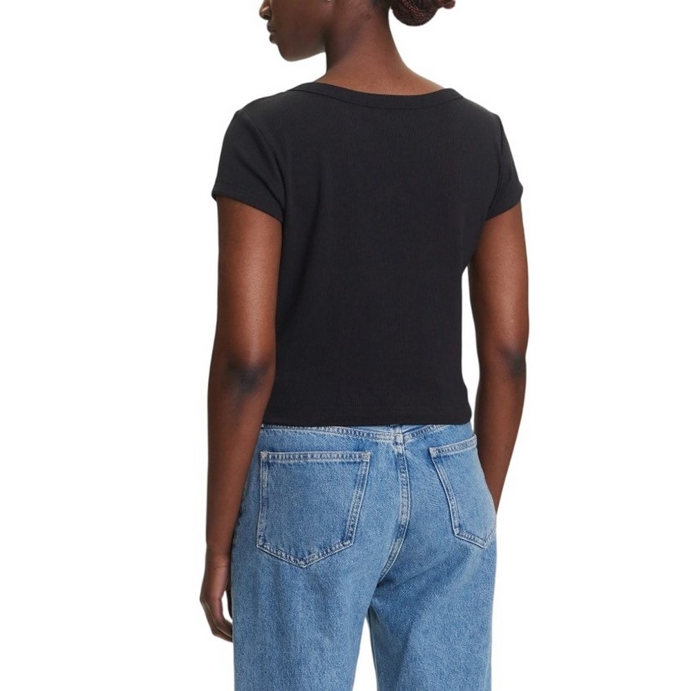 CALVIN KLEIN JEANS WOVEN LABEL 2X2 RIB BABY T-SHIRT ΜΠΛΟΥΖΑ ΓΥΝΑΙΚΕΙΑ BLACK