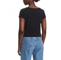 CALVIN KLEIN JEANS WOVEN LABEL 2X2 RIB BABY T-SHIRT ΜΠΛΟΥΖΑ ΓΥΝΑΙΚΕΙΑ BLACK