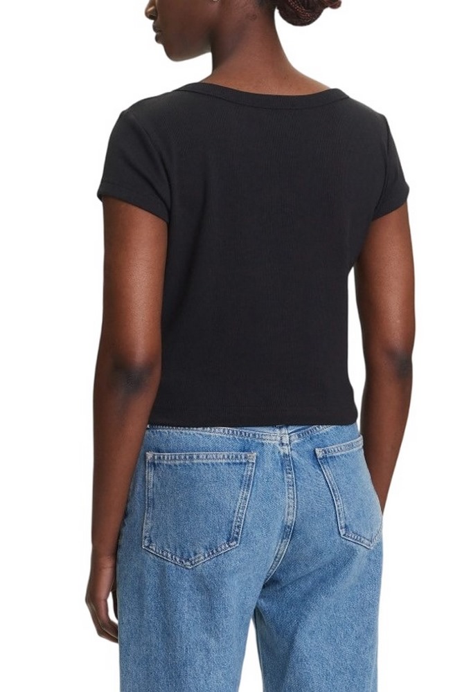 CALVIN KLEIN JEANS WOVEN LABEL 2X2 RIB BABY T-SHIRT ΜΠΛΟΥΖΑ ΓΥΝΑΙΚΕΙΑ BLACK