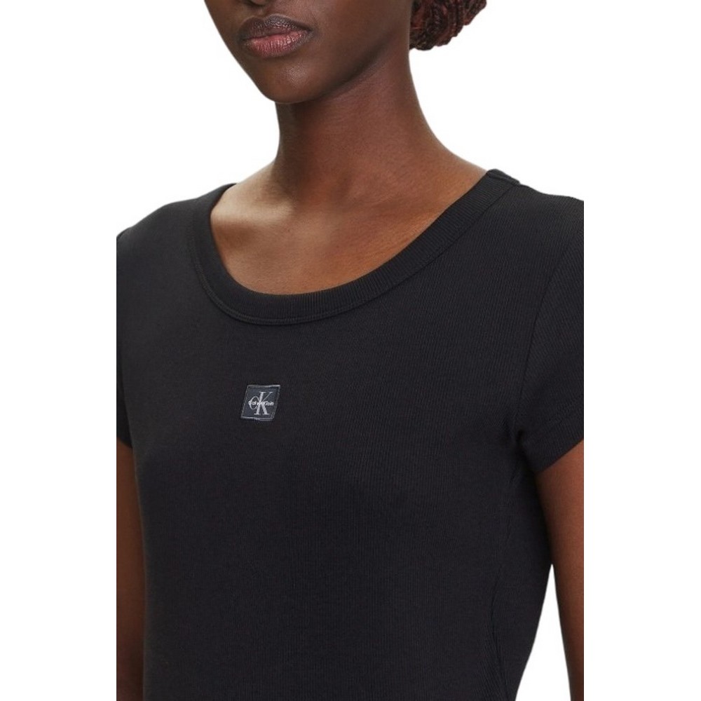 CALVIN KLEIN JEANS WOVEN LABEL 2X2 RIB BABY T-SHIRT ΜΠΛΟΥΖΑ ΓΥΝΑΙΚΕΙΑ BLACK
